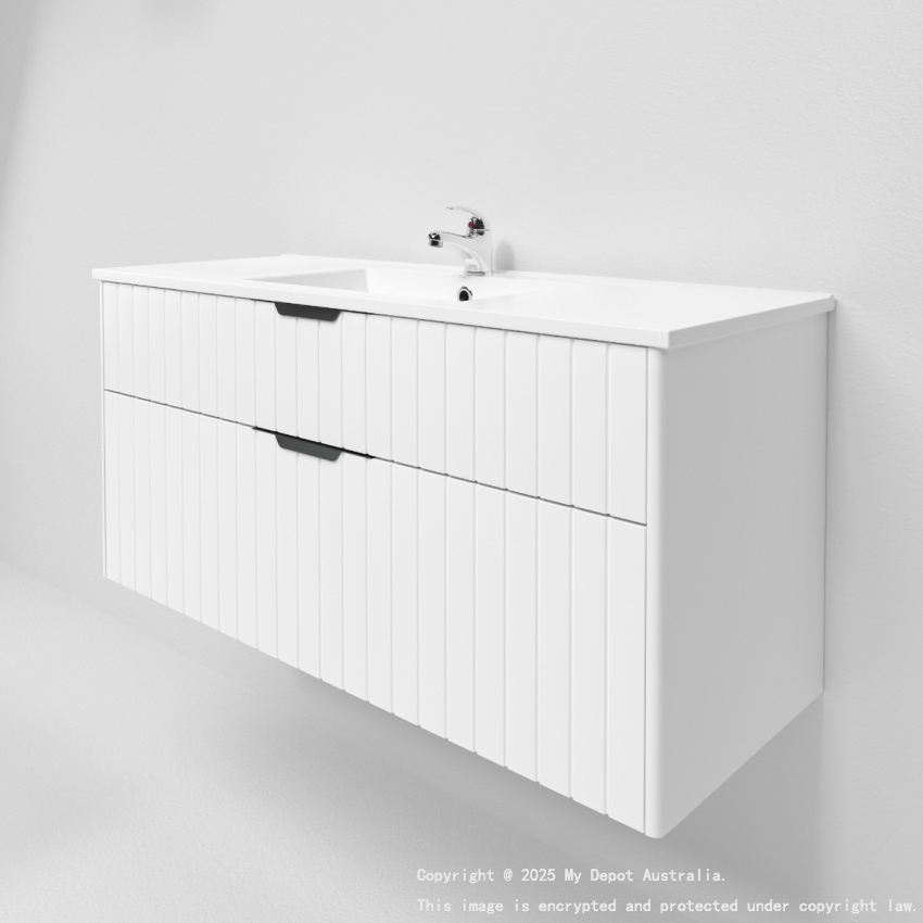 1200mm Wall Hung Grooved Bathroom Vanity Matte White Finish 2 PAC Coating MDF Board Cabinet Only