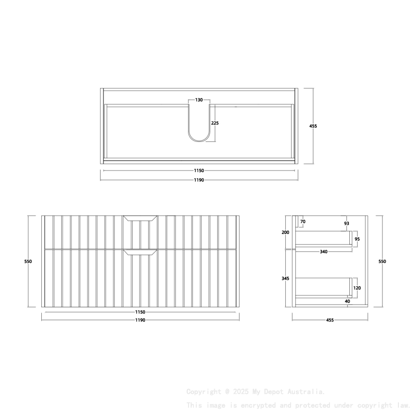 1200mm Wall Hung Grooved Bathroom Vanity Matte White Finish 2 PAC Coating MDF Board Cabinet Only