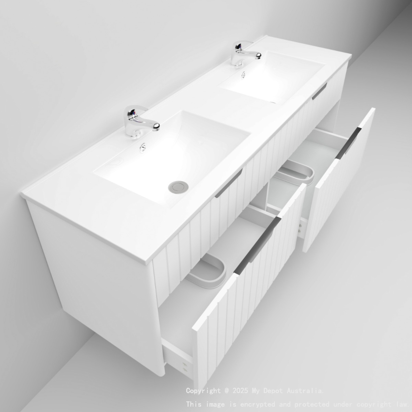 1500mm Wall Hung Grooved Bathroom Vanity Matte White Finish 2 PAC Coating MDF Board Cabinet Only 