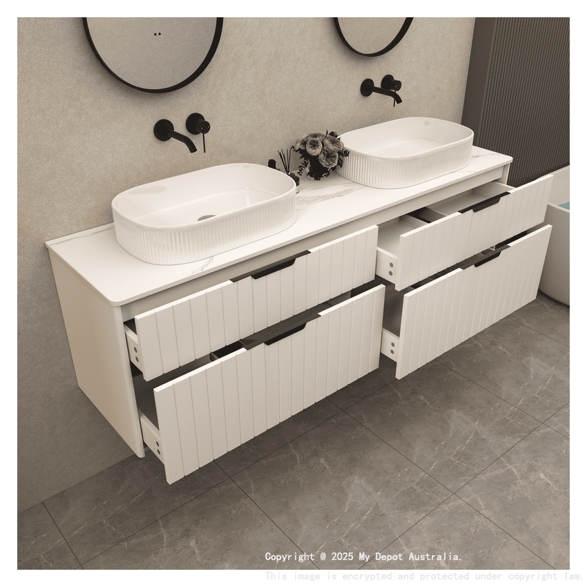 1800mm Wall Hung Grooved Bathroom Vanity Matte White Finish 2 PAC Coating MDF Board Cabinet Only 