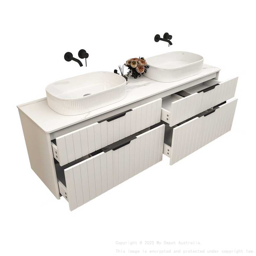 1800mm Wall Hung Grooved Bathroom Vanity Matte White Finish 2 PAC Coating MDF Board Cabinet Only 
