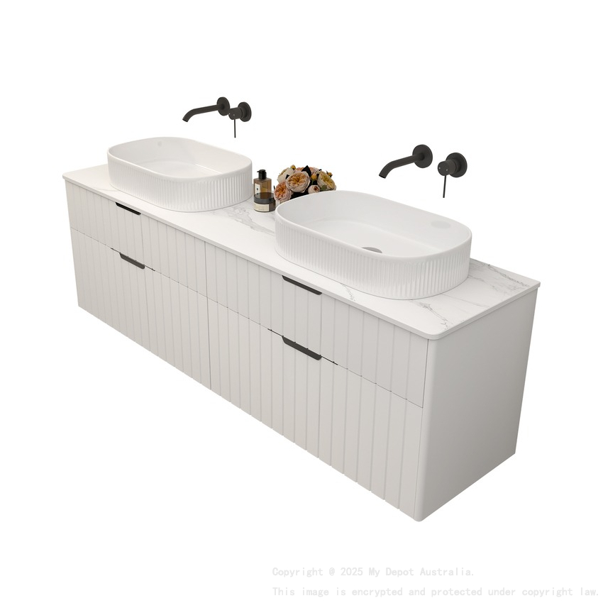 1800mm Wall Hung Grooved Bathroom Vanity Matte White Finish 2 PAC Coating MDF Board Cabinet Only 