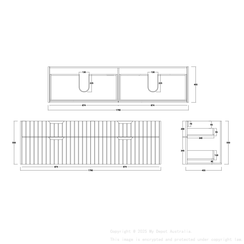 1800mm Wall Hung Grooved Bathroom Vanity Matte White Finish 2 PAC Coating MDF Board Cabinet Only 