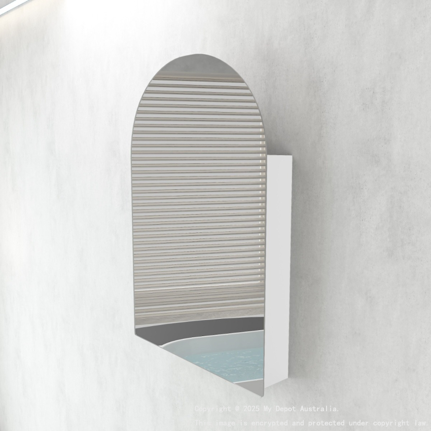 600x900mm Arched Matte White 2PAC MDF 1 Right Hand Side Hinged Door Shaving Cabinet