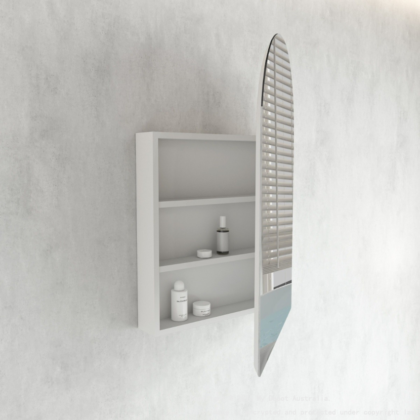 600x900mm Arched Matte White 2PAC MDF 1 Right Hand Side Hinged Door Shaving Cabinet