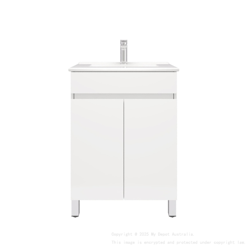 600*350*710mm Freestangding Gloss White Slim PVC Vanity Cabinet Only 