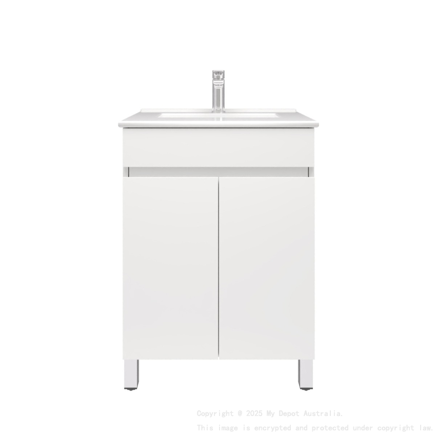 600MM Gloss White PVC Bathroom Vanity 2 Doors Free standing Cabinet Only 
