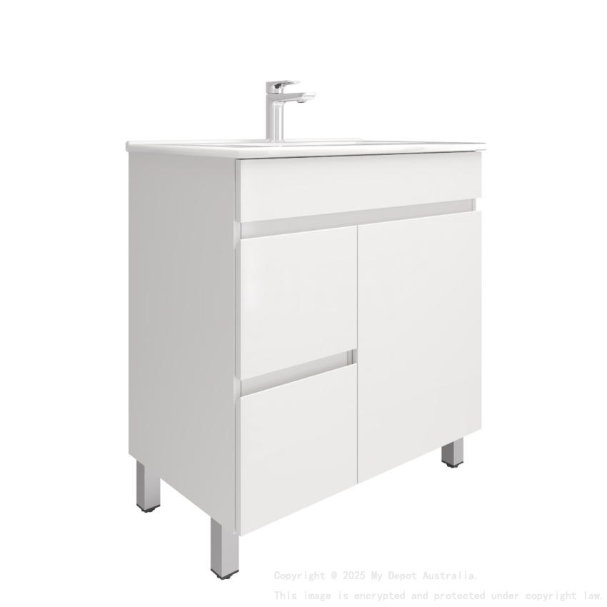 750MM Gloss White PVC Bathroom Vanity Left Drawers Free standing Cabinet Only