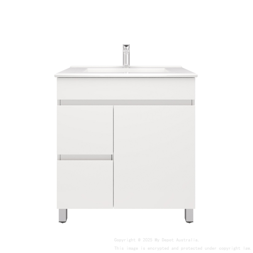 750MM Gloss White MDF Bathroom Vanity Left Drawers Free standing Cabinet Only