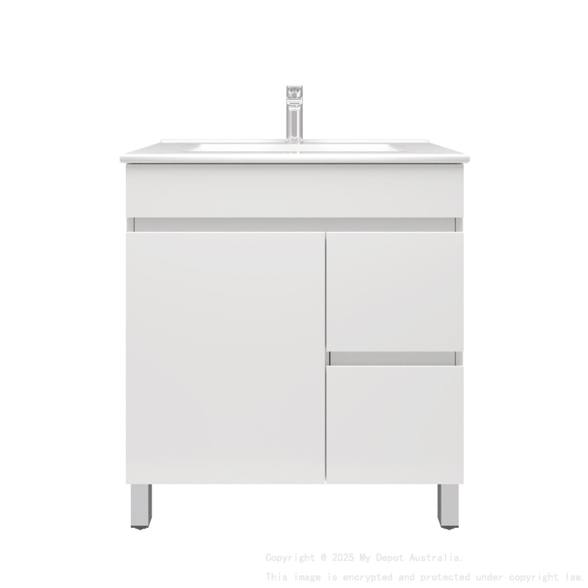 750MM Narrow Gloss White MDF Bathroom Vanity Right Drawers Free standing Cabinet Only