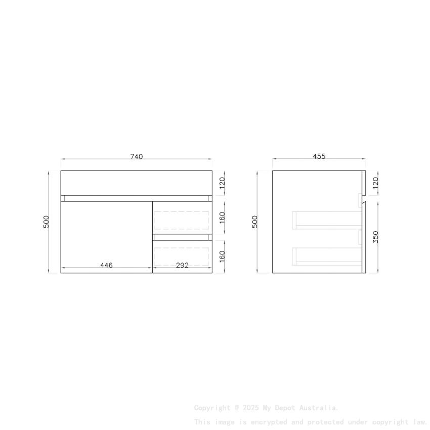 750MM Gloss White PVC Bathroom Vanity Right Drawers Wall Hung Cabinet Only 