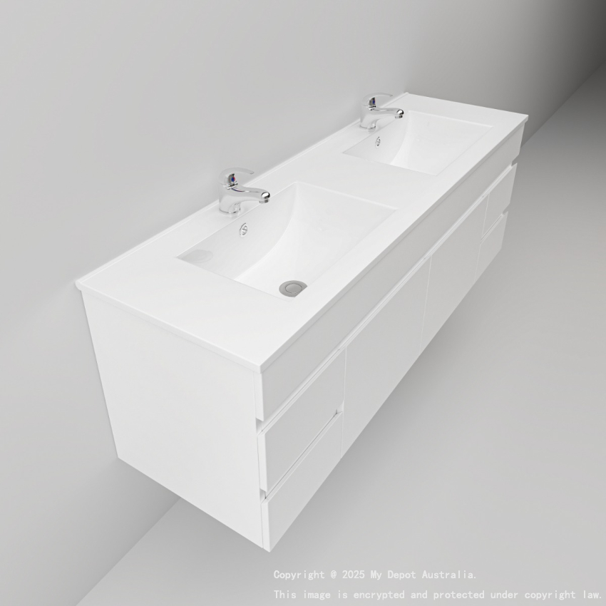 1500MM Gloss White PVC Bathroom Vanity 4 Side Drawers 2 Middle Doors Wall Hung Cabinet Only