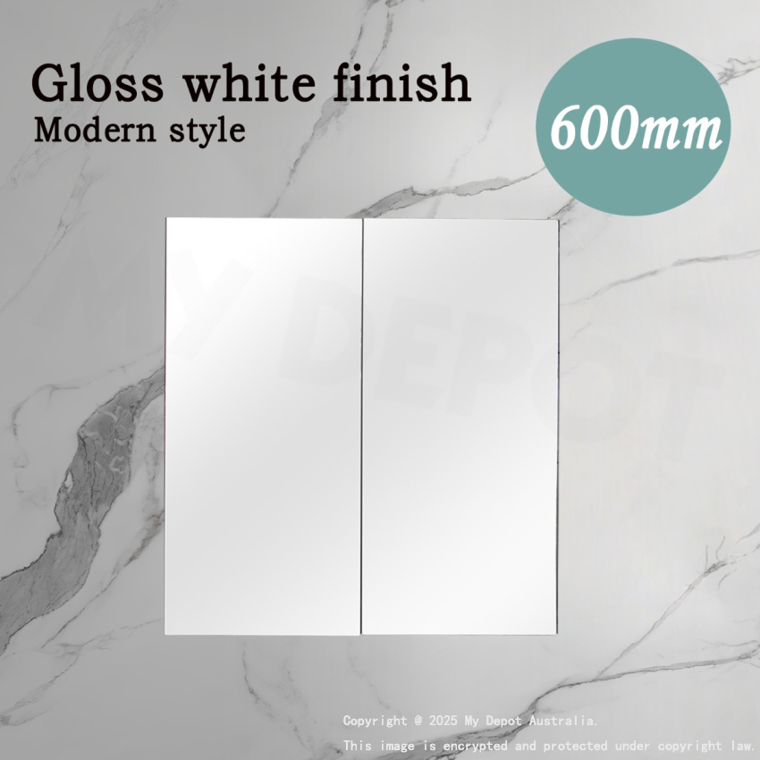 600MM Pencil Edge Gloss White 2 Doors PVC Shaving Cabinet