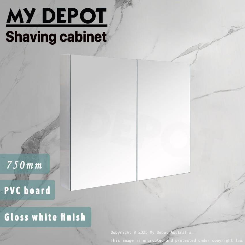 750MM Pencil Edge Gloss White 2 Doors PVC Shaving Cabinet