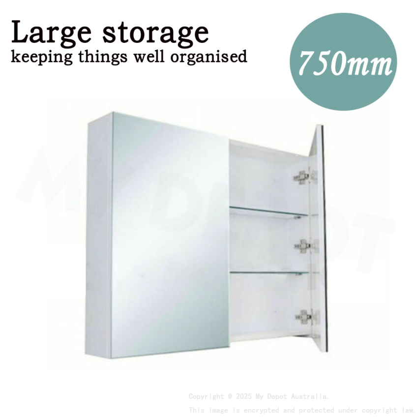 750MM Pencil Edge Gloss White 2 Doors PVC Shaving Cabinet