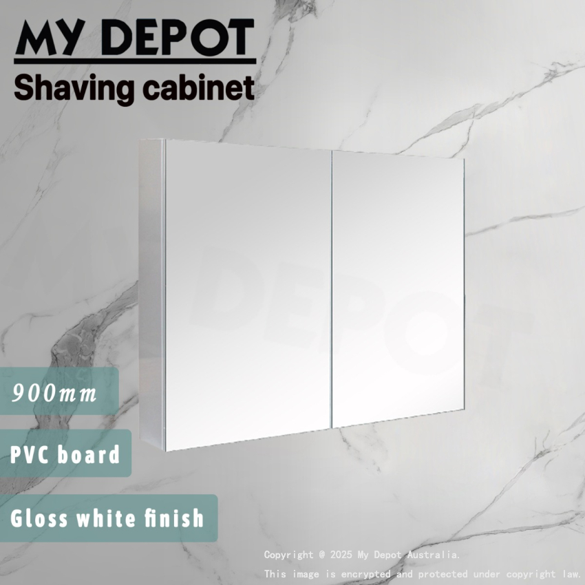 900MM Pencil Edge Gloss White 2 Doors PVC Shaving Cabinet