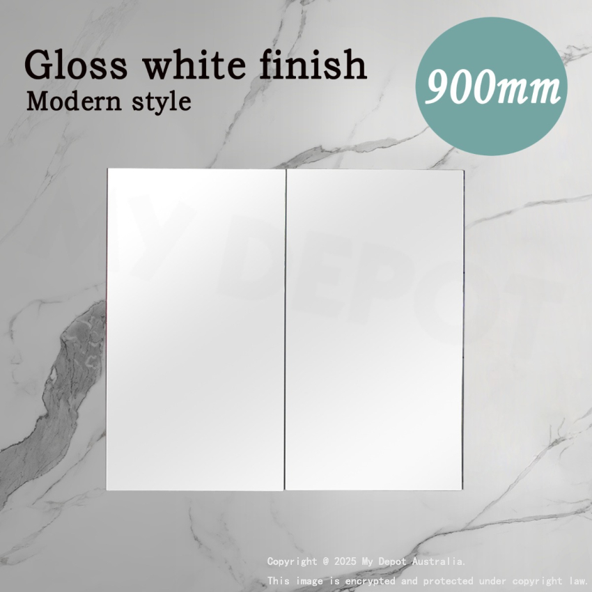 900MM Pencil Edge Gloss White 2 Doors PVC Shaving Cabinet
