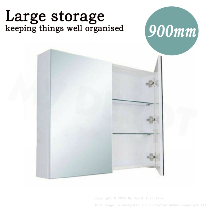 900MM Pencil Edge Gloss White 2 Doors PVC Shaving Cabinet