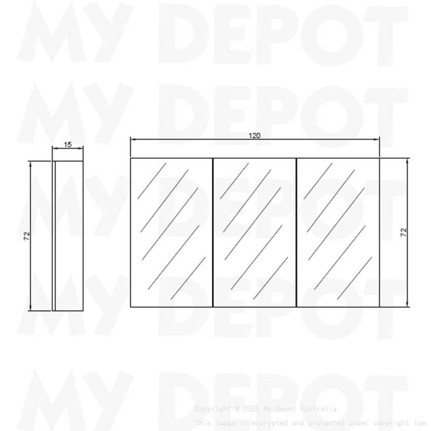 1200MM Pencil Edge Gloss White 3 Doors PVC Shaving Cabinet