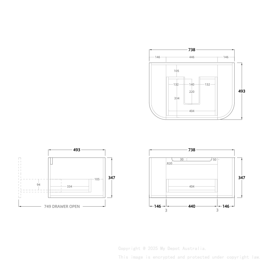 750mm Matte White 2PAC PVC 1/DW Curved Ribbed Design Wall Hung Cabinet Only 