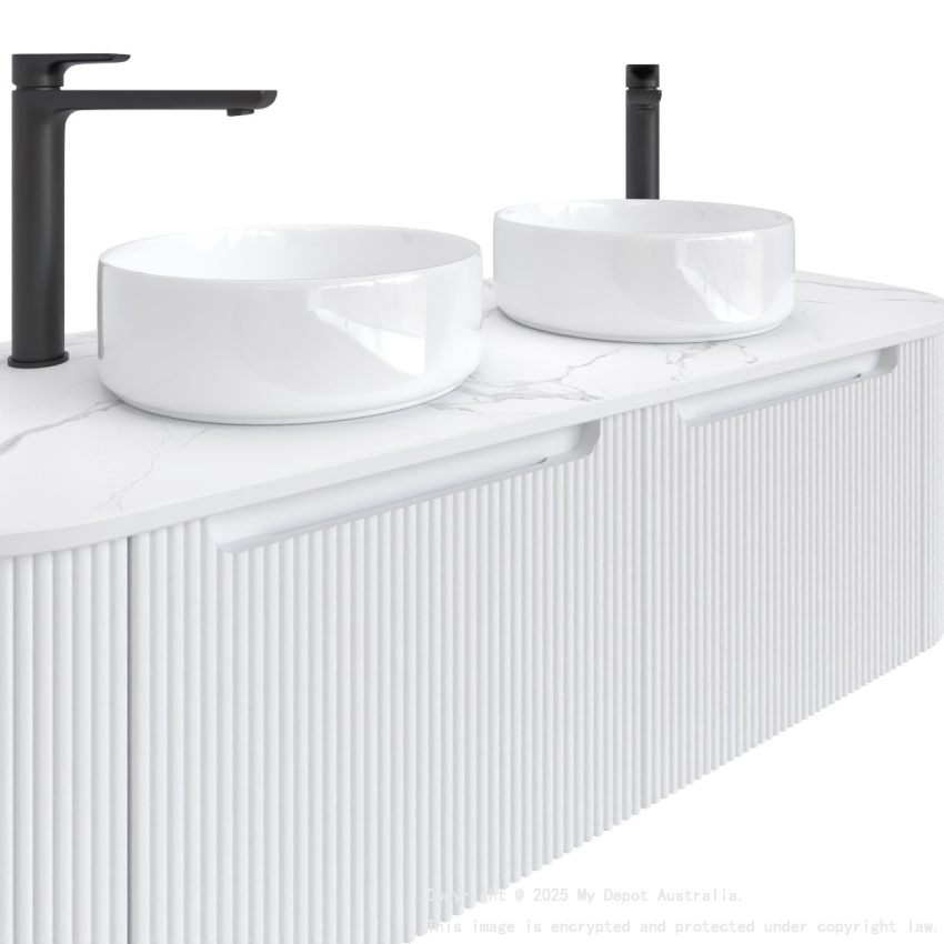 1200mm Matte White 2PAC PVC 2/DW Curved Ribbed Design Wall Hung Cabinet Only