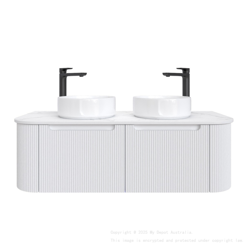 1200mm Matte White 2PAC PVC 2/DW Curved Ribbed Design Wall Hung Cabinet Only