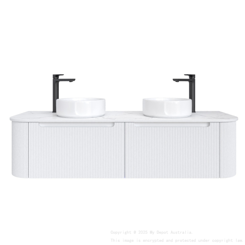 1500mm Matte White 2PAC PVC 2/DW Curved Ribbed Design Wall Hung Cabinet Only