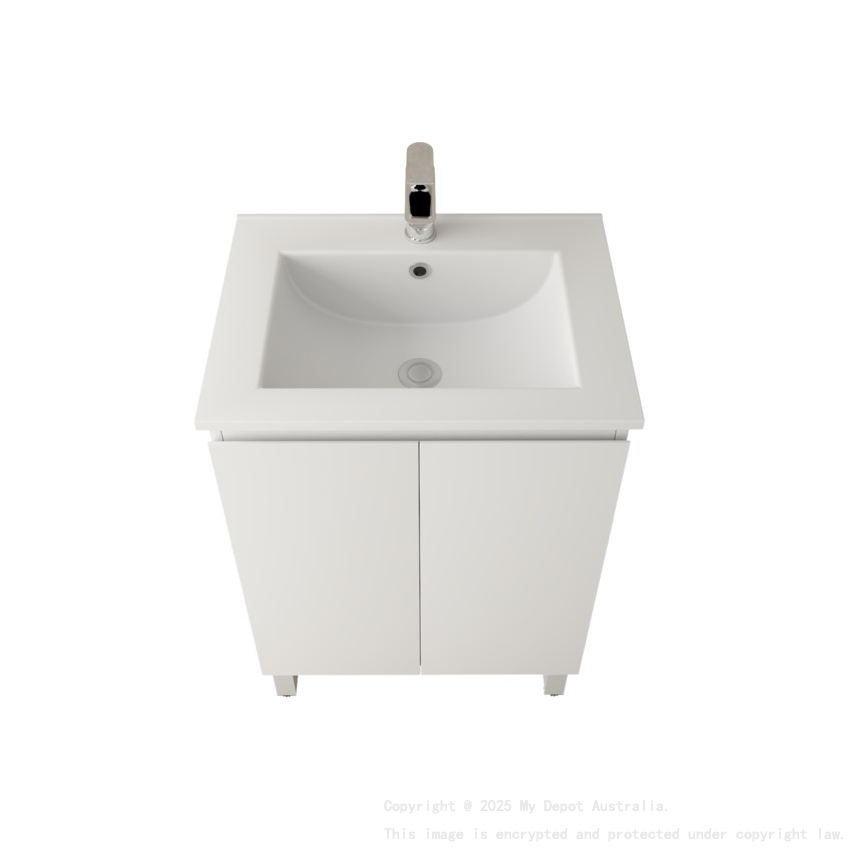 600Lx830Hx450Dmm Gloss White 2PAC PVC Two Doors Freestanding Vanity Cabinet Only