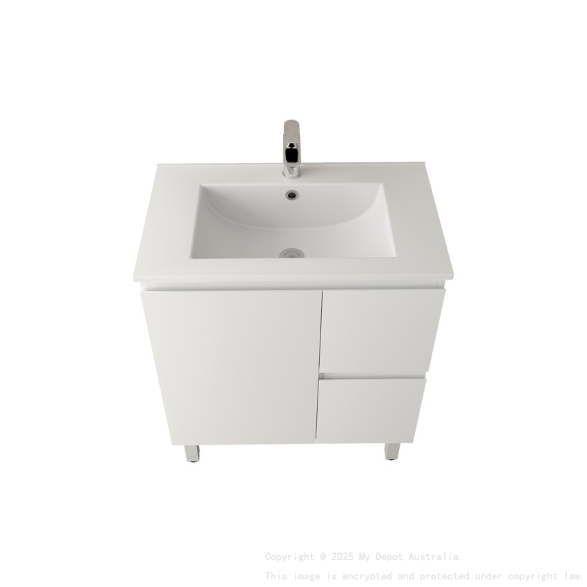 750Lx830Hx450Dmm Gloss White 2PAC PVC Two Right Drawers One Left Door Freestanding Vanity Cabinet Only