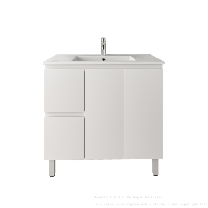 900Lx830Hx450Dmm Gloss White 2PAC PVC Two Left Drawers Two Right Door Freestanding Vanity Cabinet Only