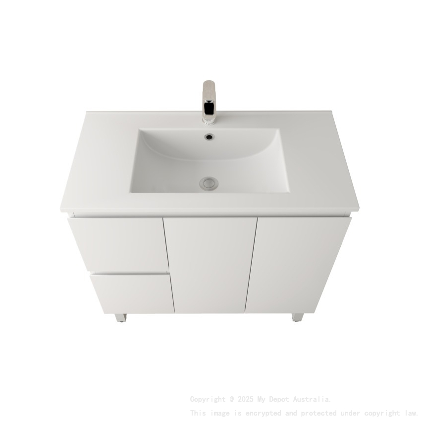 900Lx830Hx450Dmm Gloss White 2PAC PVC Two Left Drawers Two Right Door Freestanding Vanity Cabinet Only