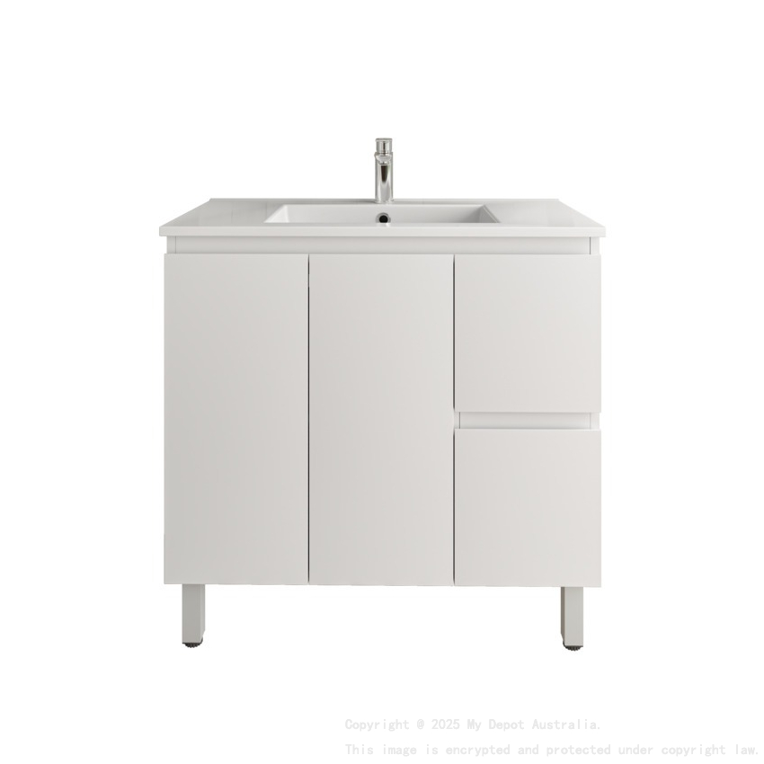 900Lx830Hx450Dmm Gloss White 2PAC PVC Two Right Drawers Two Left Door Freestanding Vanity Cabinet Only