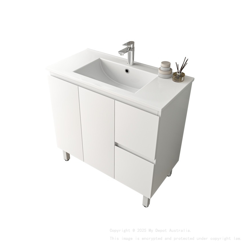 900Lx830Hx450Dmm Gloss White 2PAC PVC Two Right Drawers Two Left Door Freestanding Vanity Cabinet Only