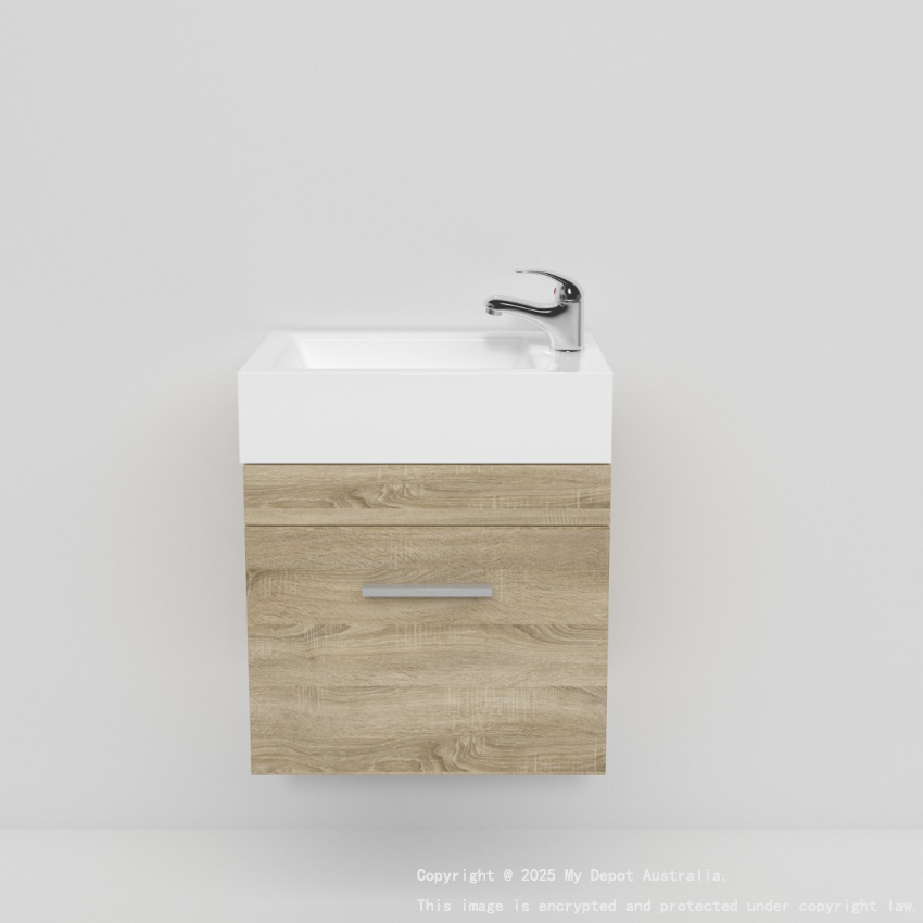 500mm White Oak MDF Bathroom Vanity Single Door Wall Hung Cabinet Only 