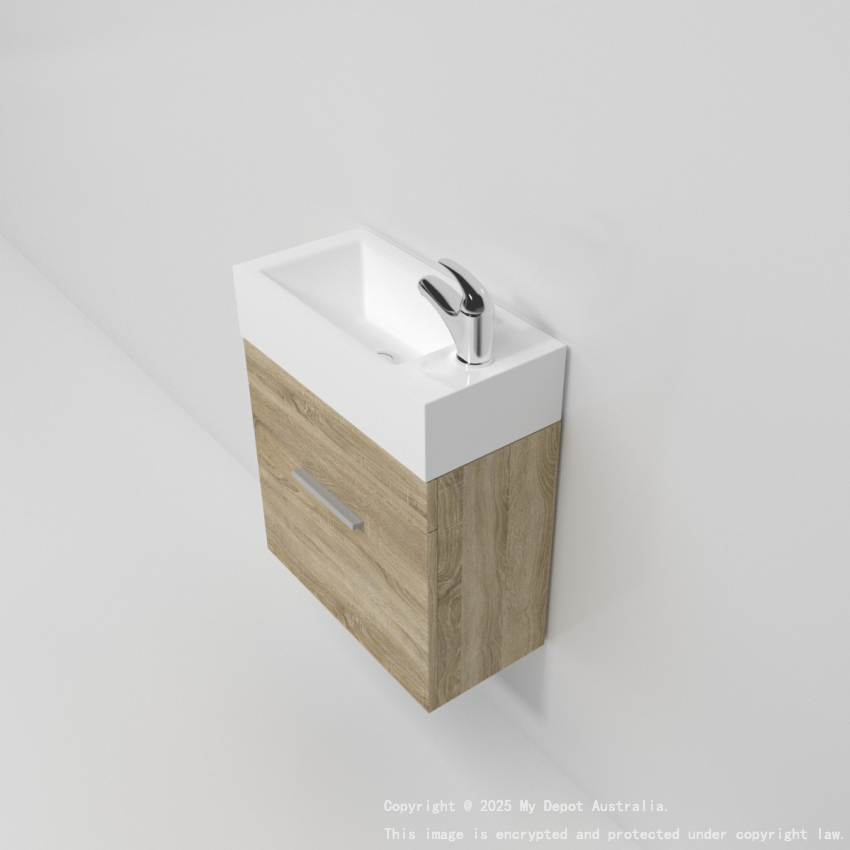 500mm White Oak MDF Bathroom Vanity Single Door Wall Hung Cabinet Only 