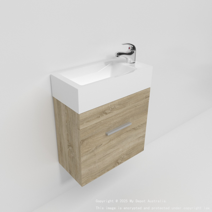 500mm White Oak MDF Bathroom Vanity Single Door Wall Hung Cabinet Only 