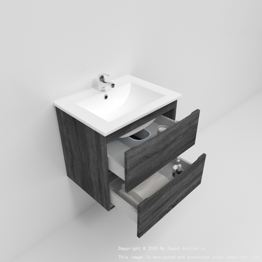 600mm Dark Grey MDF Bathroom Vanity 2 Drawers Wall Hung Cabinet Only 