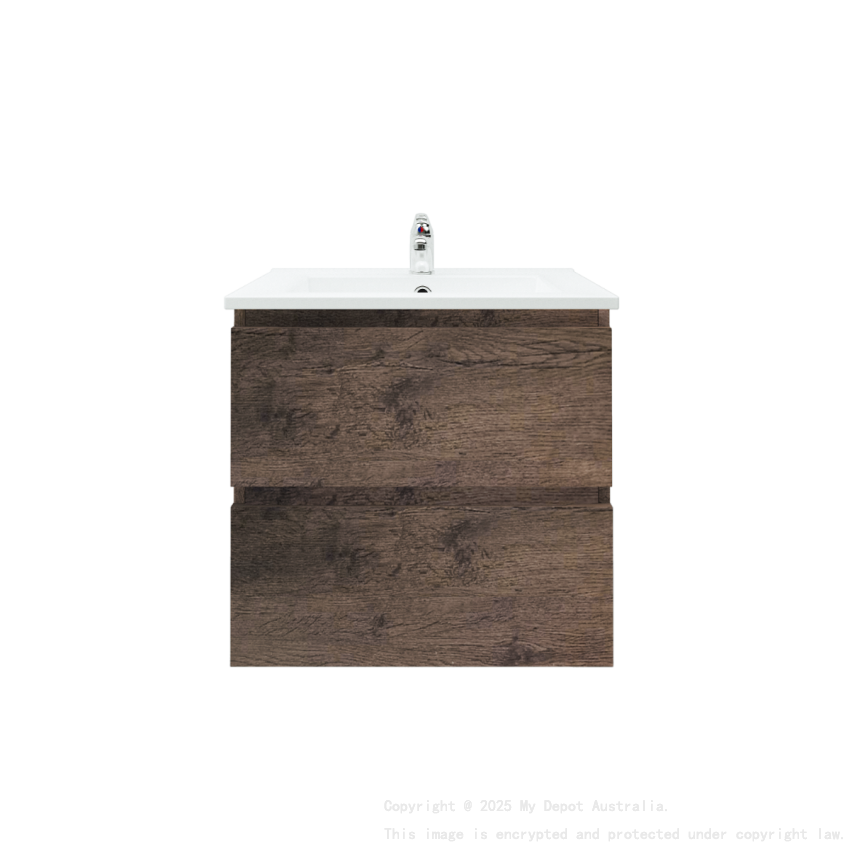 600mm Dark Oak MDF Bathroom Vanity 2 Drawers Wall Hung Cabinet Only 
