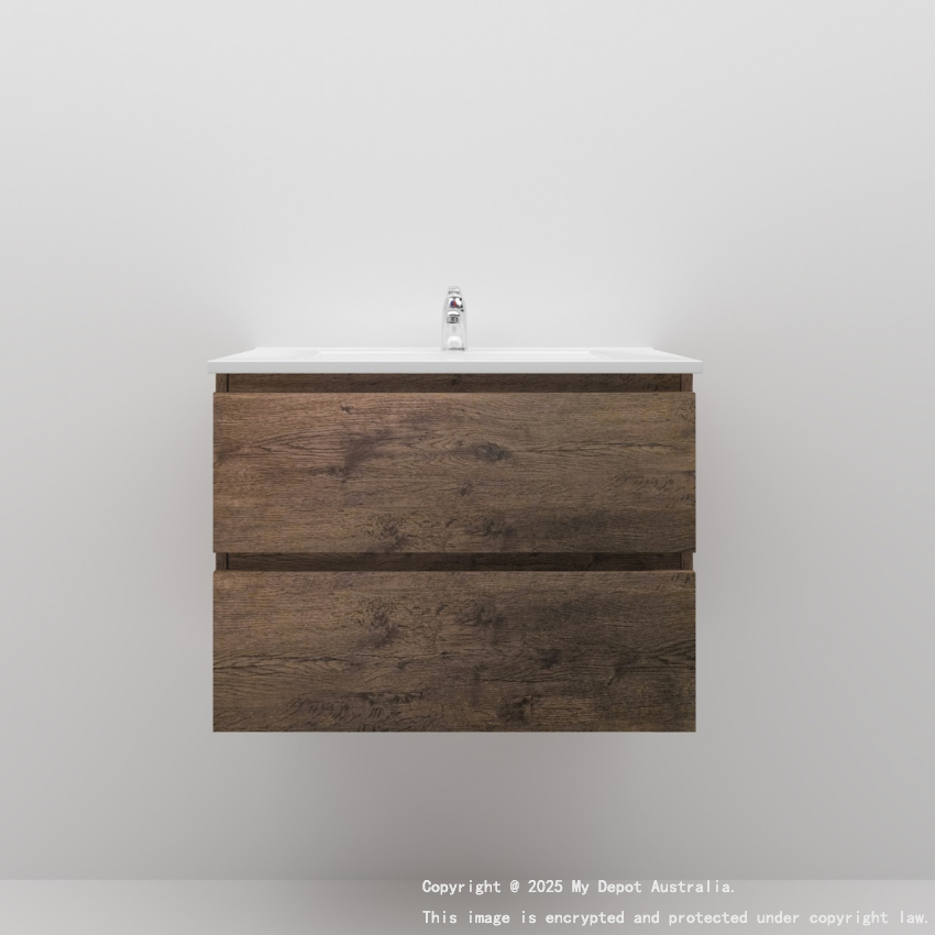 750mm Dark Oak MDF Bathroom Vanity 2 Drawers Wall Hung Cabinet Only 