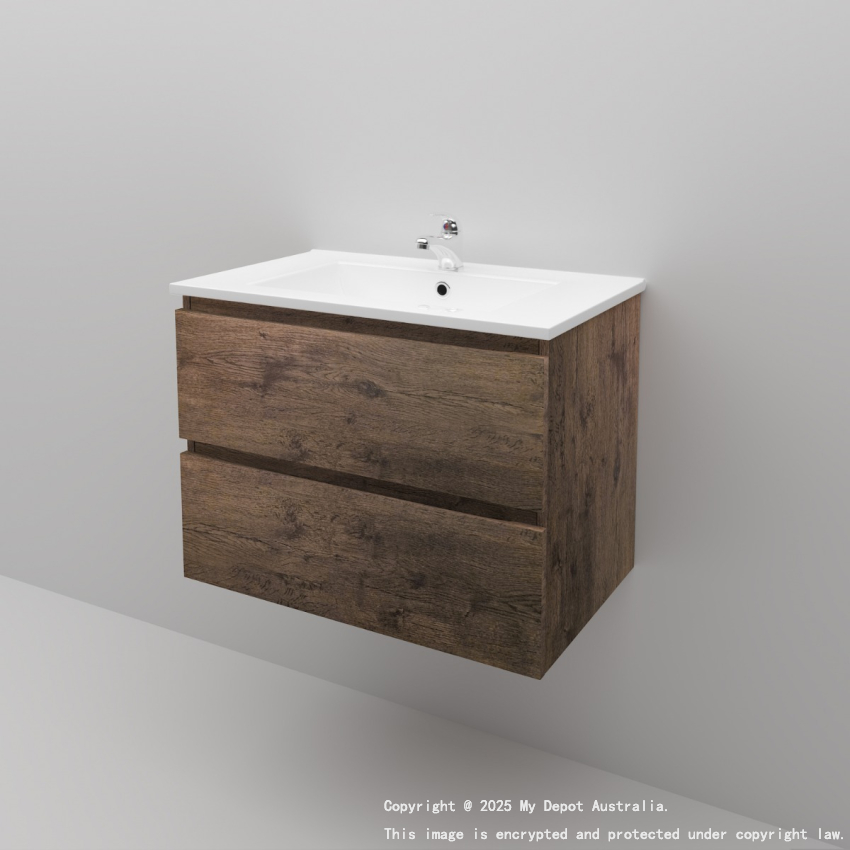 750mm Dark Oak MDF Bathroom Vanity 2 Drawers Wall Hung Cabinet Only 