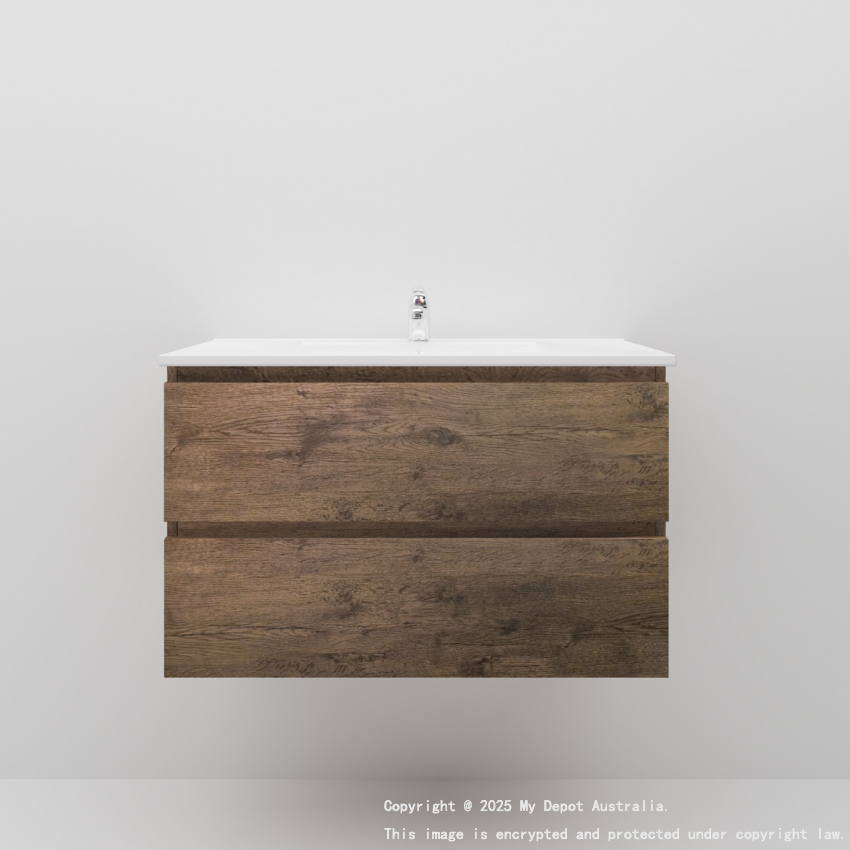 900mm Dark Oak MDF Bathroom Vanity 2 Drawers Wall Hung Cabinet Only 