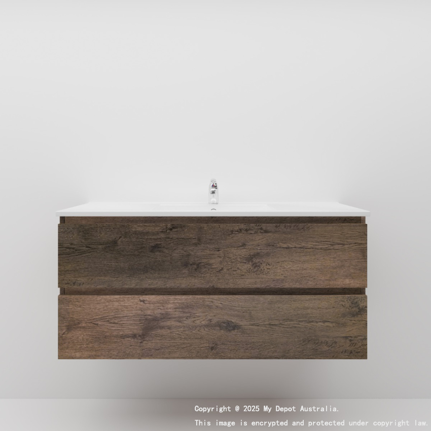 1200mm Dark Oak MDF Bathroom Vanity 2 Drawers Wall Hung Cabinet Only 