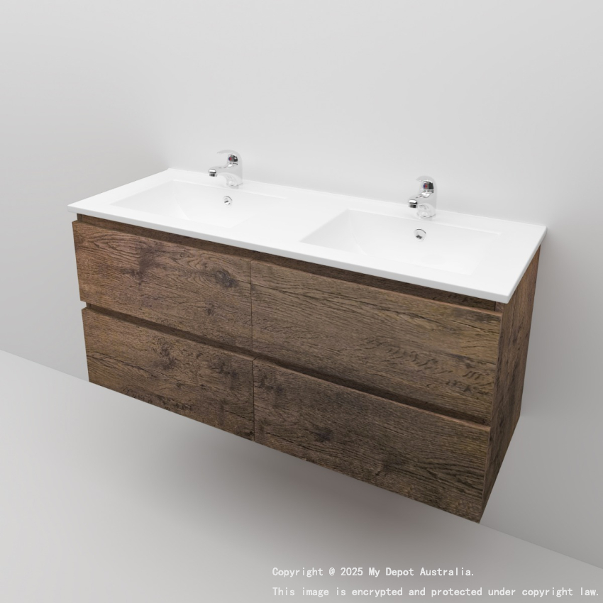1200mm Dark Oak MDF Bathroom Vanity 4 Drawers Wall Hung Cabinet Only 