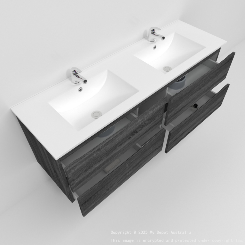 1500mm Dark Grey MDF Bathroom Vanity 4 Drawers Wall Hung Cabinet Only 