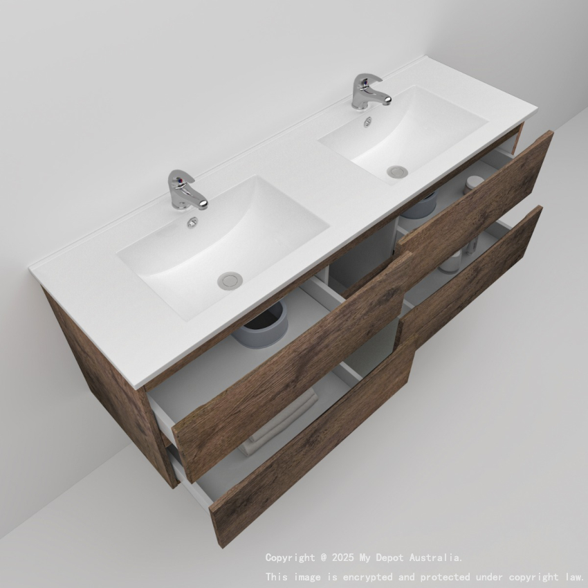 1500mm Dark Oak MDF Bathroom Vanity 4 Drawers Wall Hung Cabinet Only 