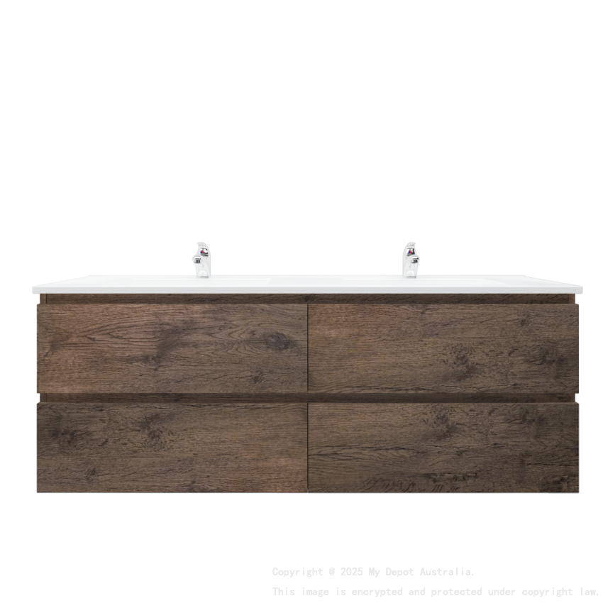 1500mm Dark Oak MDF Bathroom Vanity 4 Drawers Wall Hung Cabinet Only 