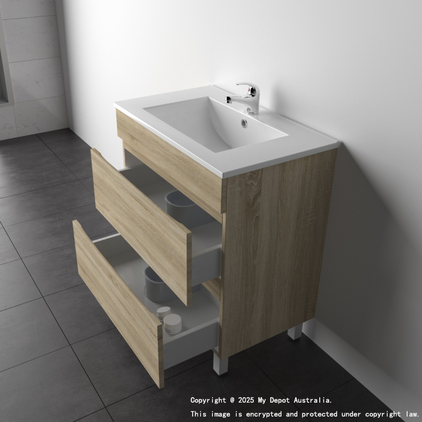 750mm White Oak MDF Bathroom Vanity 2 Drawers Free Standing Cabinet Only