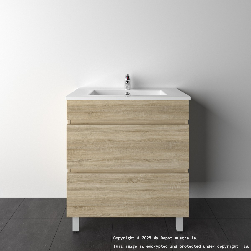 750mm White Oak MDF Bathroom Vanity 2 Drawers Free Standing Cabinet Only