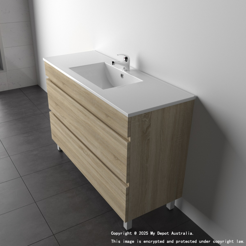 1200mm White Oak MDF Bathroom Vanity 2 Drawers Free Standing Cabinet Only