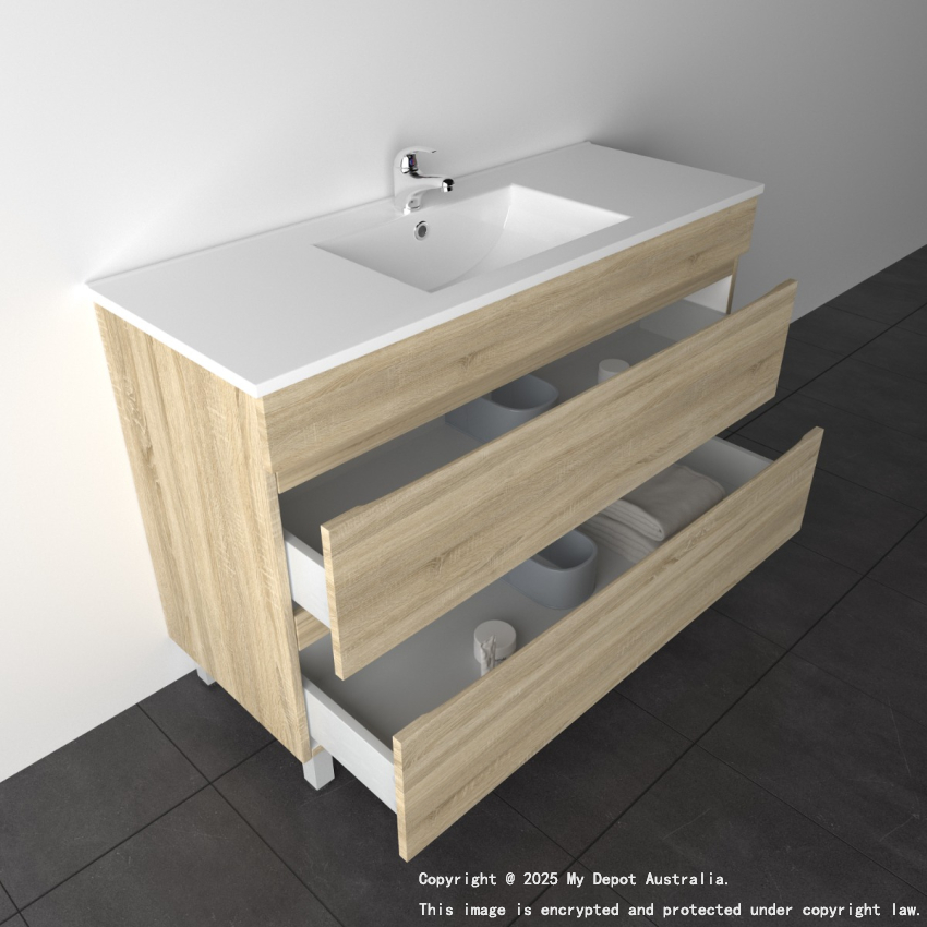 1200mm White Oak MDF Bathroom Vanity 2 Drawers Free Standing Cabinet Only